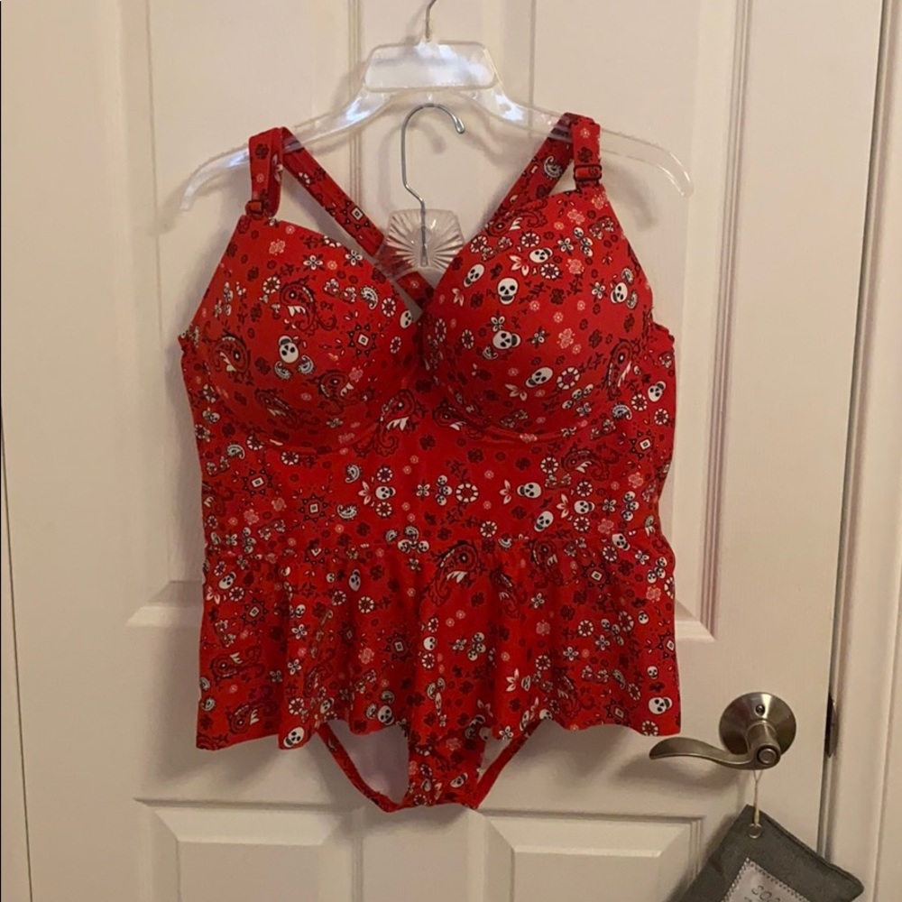 Red Two Piece Printed Swimsuit
